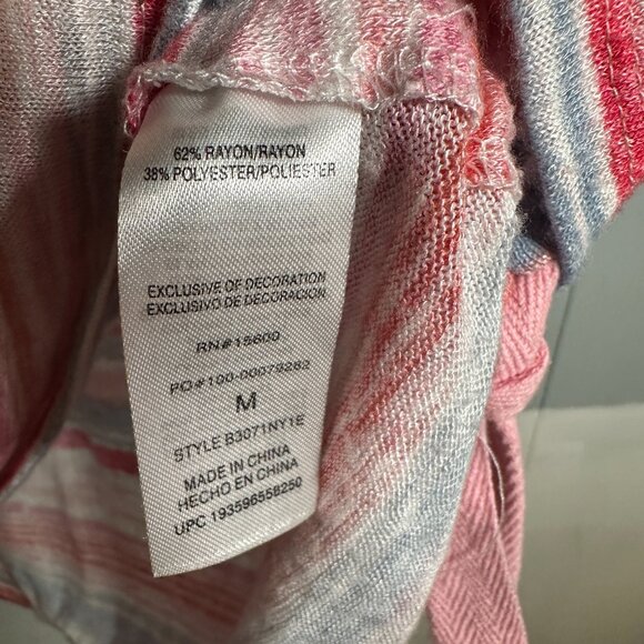 Democracy Top Womens Medium Pink Multicolor Striped Short Sleeve With Side Ties - Picture 5 of 8